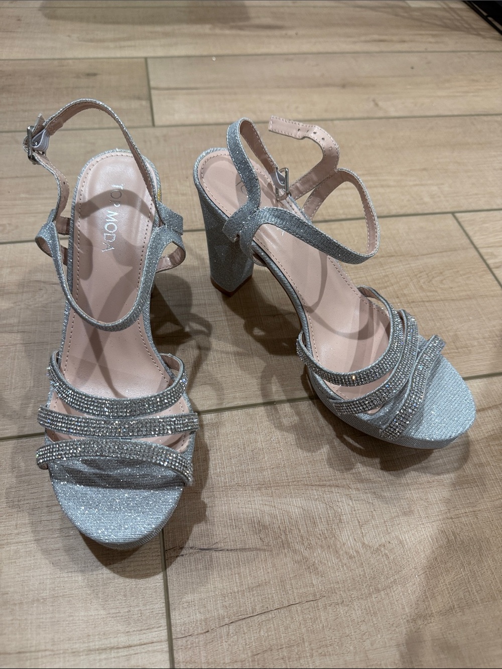 Dazzling Silver Block Heel Sandals - WOMEN'S